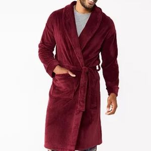 Vintage Stafford Men's Soft Touch Fleece Robe Burgundy Heather Below Knee